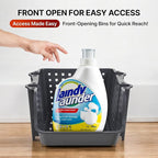 Skywin TidyFriend Plastic Stackable Storage Bins, 4 Pack Extra Large Open Front Bins for Toy, Pantry, Kitchen, and Bathroom Organization (Dark Grey)