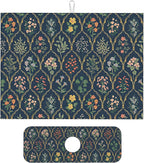 2Pcs Dish Drying Mats Faucet Mats Sets Large Size Coffee Mats Sink Faucet Mat Splash Guard for Kitchen Counter Bathroom Sink Coffee Bar Kitchen Decor (Vintage Flowers, 18"x24" 15" x 5.5"Set)