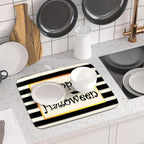 Happy Halloween Bats Dish Drying Mat for Kitchen Counter,Black and White Stripe Drying Mat 16 x 18 Inch with High Absorbent Microfiber Dish Drying Pad Dish Rack Pad Drainer Mat for Coffee Bar