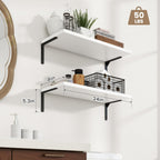 Fun Memories Deep Floating Shelves, 24W x 8D Floating Shelves Set of 2, Wall Mounted Shelf with Metal Brackets, Rustic Wood Wall Shelf for Bathroom, Kitchen and Living Room, White
