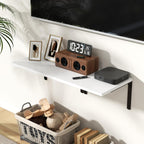 Fun Memories Floating Shelves for Wall, 12 Inch Deep Floating Shelves Set of 2, Wall Mounted Shelf with Metal Brackets, Rustic Wood Wide Shelf for Bathroom, Kitchen and Living Room, White, 16W x 12D