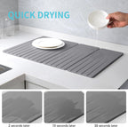 Extral Large Quick Dry Stone Drying Mat for Kitchen Counter,28x16 Inch Collapsible Eco-Friendly Absorbent Diatomaceous Earth Mat for Dishes Cups (Medium Gray-Upgraded Version, 24x16 inch)