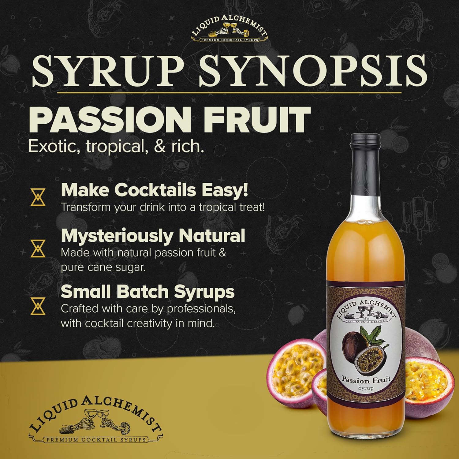 Liquid Alchemist Passion Fruit Syrup for Cocktails - Real Ingredients Make our Passion Fruit Puree for Cocktails the Perfect Margarita Mix - Non-GMO & Vegan (25 oz)