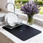 Dish Drying Mat Super Absorbent – 16" x 12" Coffee Mat for Countertops – Non-Slip Drying Mat for Kitchen Counter – Easy to Clean Water Absorbent Mat – Quick Dry Dish Drying Mats (Black)