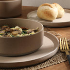 Gibson Elite Tatum Premium Porcelain Matte Reactive Glaze 16-Piece (Service for 4) Plates and Bolws Stackable Dishes Ceramic Dinnerware - Blush Pink/Taupe