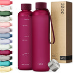 KIVY Slim Water Bottle 32oz [Lightweight & Shatterproof] Fits Backpack & Cupholder for Travel, Sports, School, Gym - Frosted red bottle no straw - Gym water bottle screw top - Dishwasher Safe
