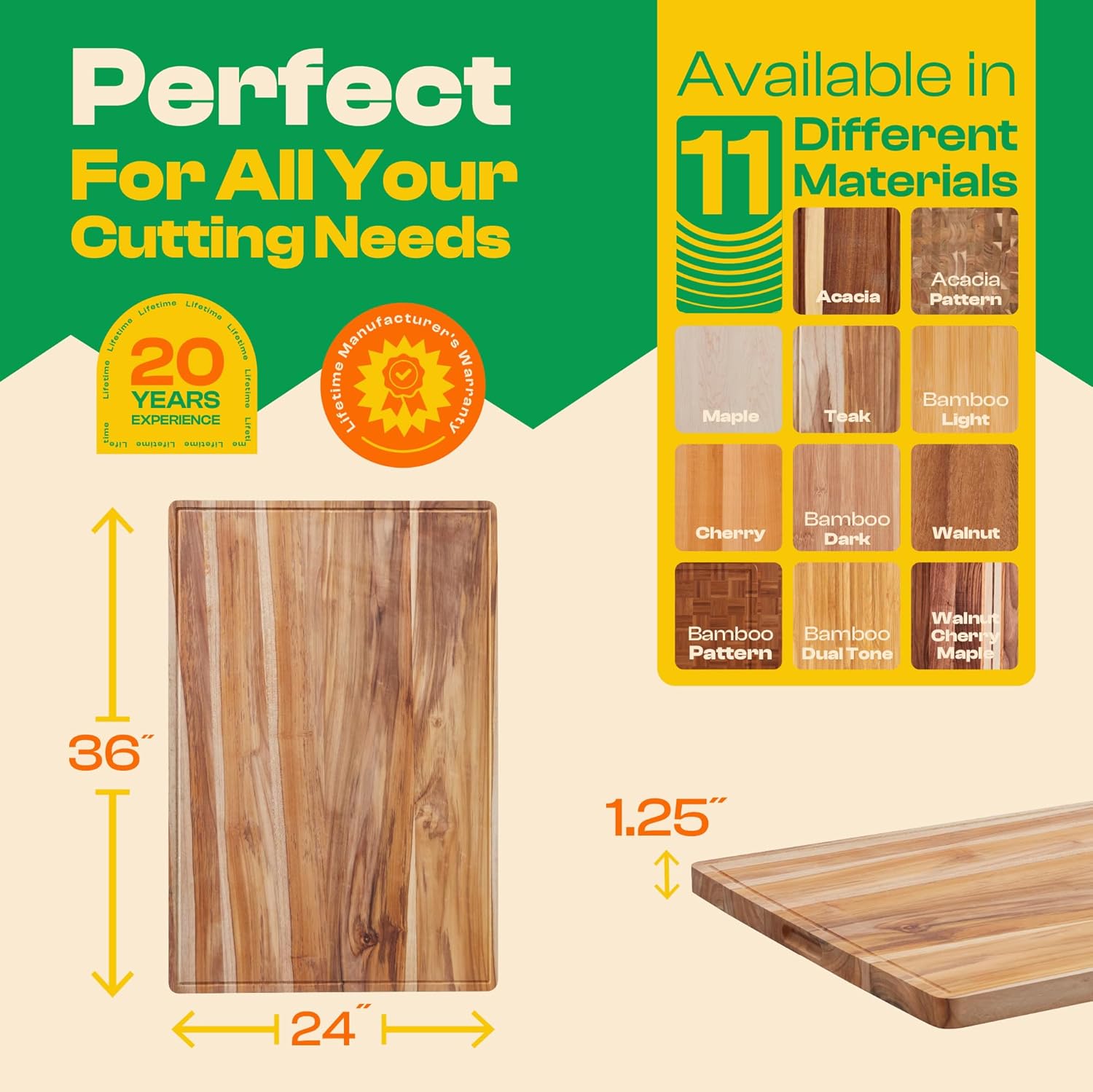 Riveira Teak Wood Cutting Board – Gourmet Teak Grandeur: 36 x 24 Wooden Cutting Board – Natural Wooden Cutting Boards For Kitchen Decorative – Innovative Juice Grooves Teak Wooden Chopping Board