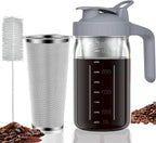 Cold Brew Coffee Maker Pitcher, 32 oz Thick Glass Mason Jar Spout Lid with Handle & Stainless Steel Filter for Iced Brew Coffee, Ice Lemonade, Sun Tea, Fruit Drinks Container