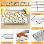 Large Baking Sheet with Rack Set, E-far 20”x14” Stainless Steel Cookie Sheet Pan for Oven Cooking Roasting, Rimmed Metal Tray with Wire Cooling Rack for Bacon Meat Steak - Dishwasher Safe