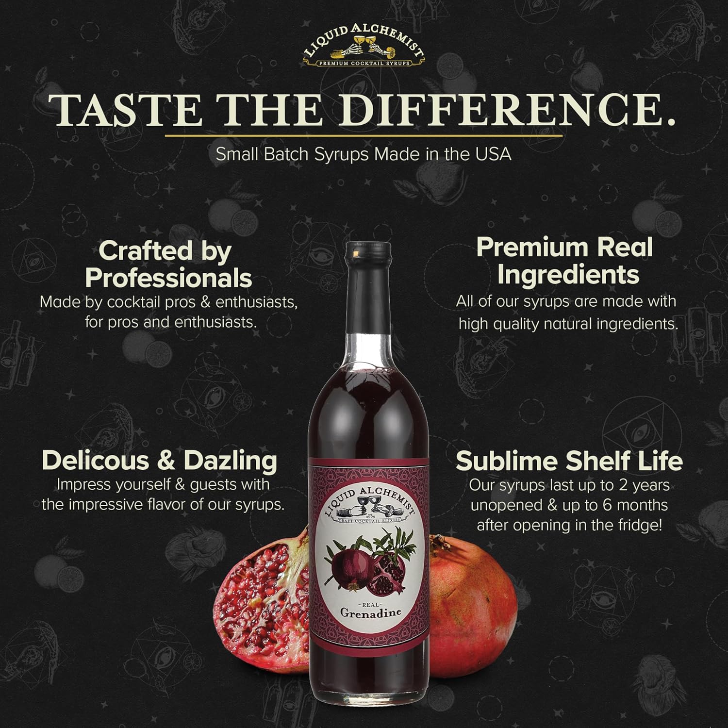 Liquid Alchemist Grenadine Syrup for Cocktails - Real Ingredients Make our Pomegranate Syrup the Perfect Shirley Temple Mix - Our Small Batch Grenadine is Non-GMO, Gluten Free & Vegan (12 oz)