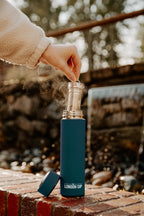 London Sip Multi-Purpose Tea Infuser Travel Mug and Tumbler Fruit Infuser Flask Hot and Cold Double Wall Stainless Steel Thermos with Extra-Long Infuser, Midnight Teal