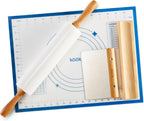 Kook Marble Rolling Pin Set, 18 Inch Rolling Pin with Beechwood Handles, Wooden Holder, Metal Scraper, Silicone Mat, Nonstick, for Baking Pizza Dough, Pastries, Tortillas