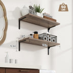 Fun Memories Deep Floating Shelves, 24W x 8D Floating Shelves Set of 2, Wall Mounted Shelf with Metal Brackets, Rustic Wood Wall Shelf for Bathroom, Kitchen and Living Room, Grey