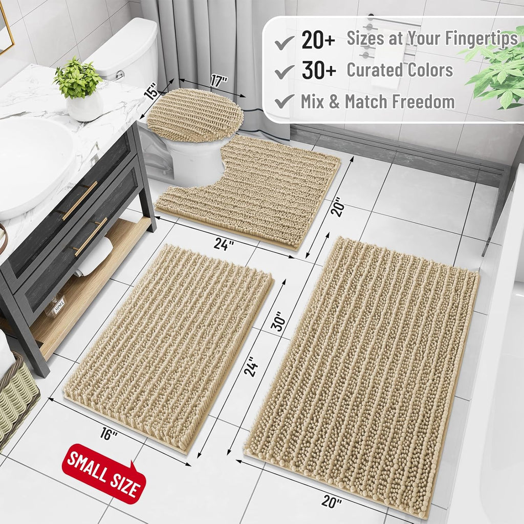 Arotive Luxury Chenille Bathroom Rug Mat, Extra Soft Thick Absorbent Shaggy Bath Rugs, Non-Slip Machine Wash Dry, Plush Bath Mats for Bathroom, Shower and Tub, 54x24, Beige