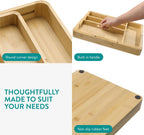 Navaris Bamboo Kitchen Drawer Organiser - Cutlery Tray with Removable Divider for Customisable Drawers Storage - Expandable Trays for Utensils, Tools, Makeup, Stationery, 30 x 43cm