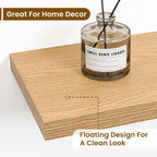 Fun Memories 48 Inch Deep Floating Shelves for Wall, 2 Pack of Long Wall Mounted Wood Shelves with Invisible Brackets for Bathroom, Bedroom, Living Room, Kitchen Decor and Storage, Oak