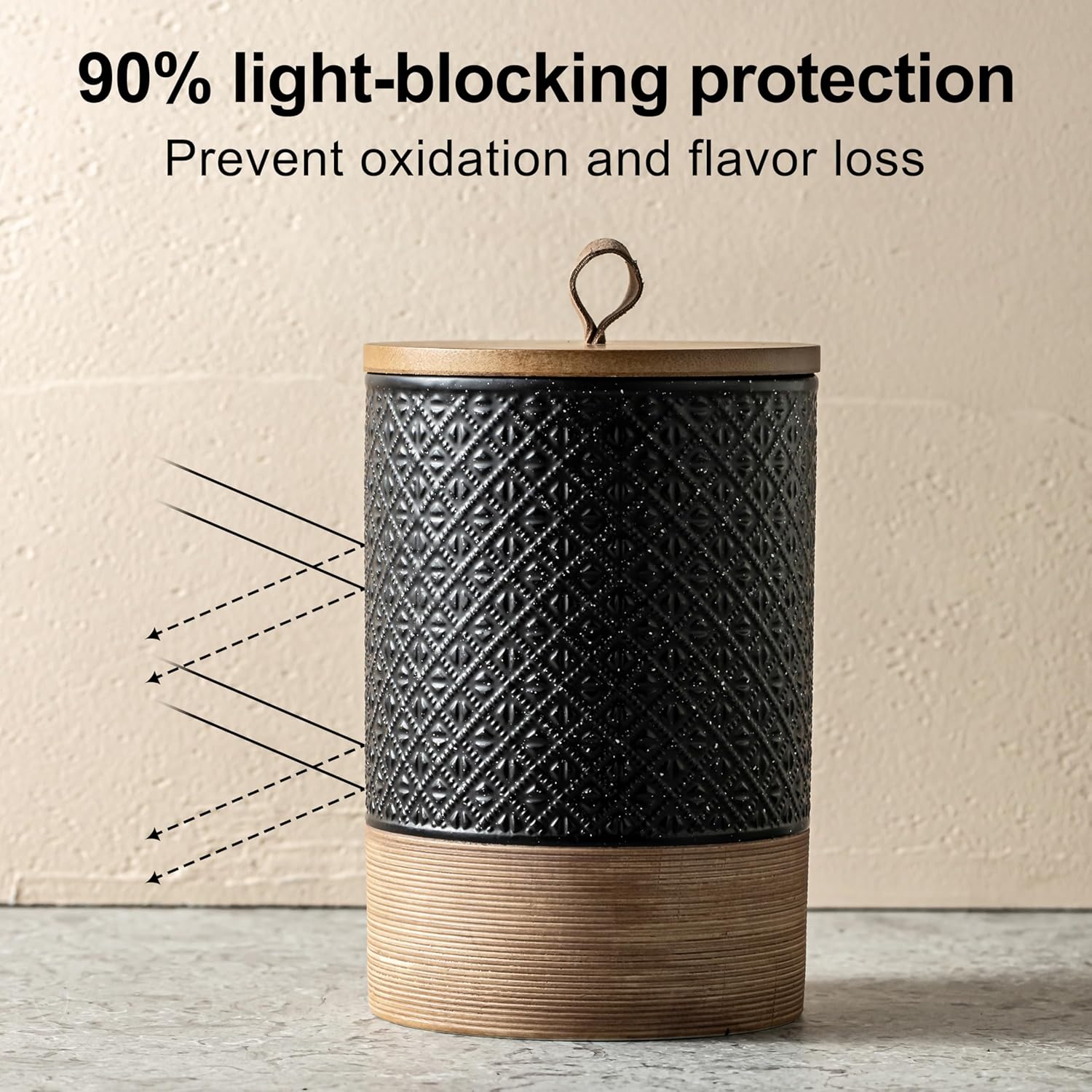 Mini Ceramic Jars with Airtight Lid, Coffee Container Canister Kitchen Food Storage Jar with Lid for Spice Sugar Tea Bag, Stackable Decorative Jars for Countertop, Pantry, Black & 5 fl.oz