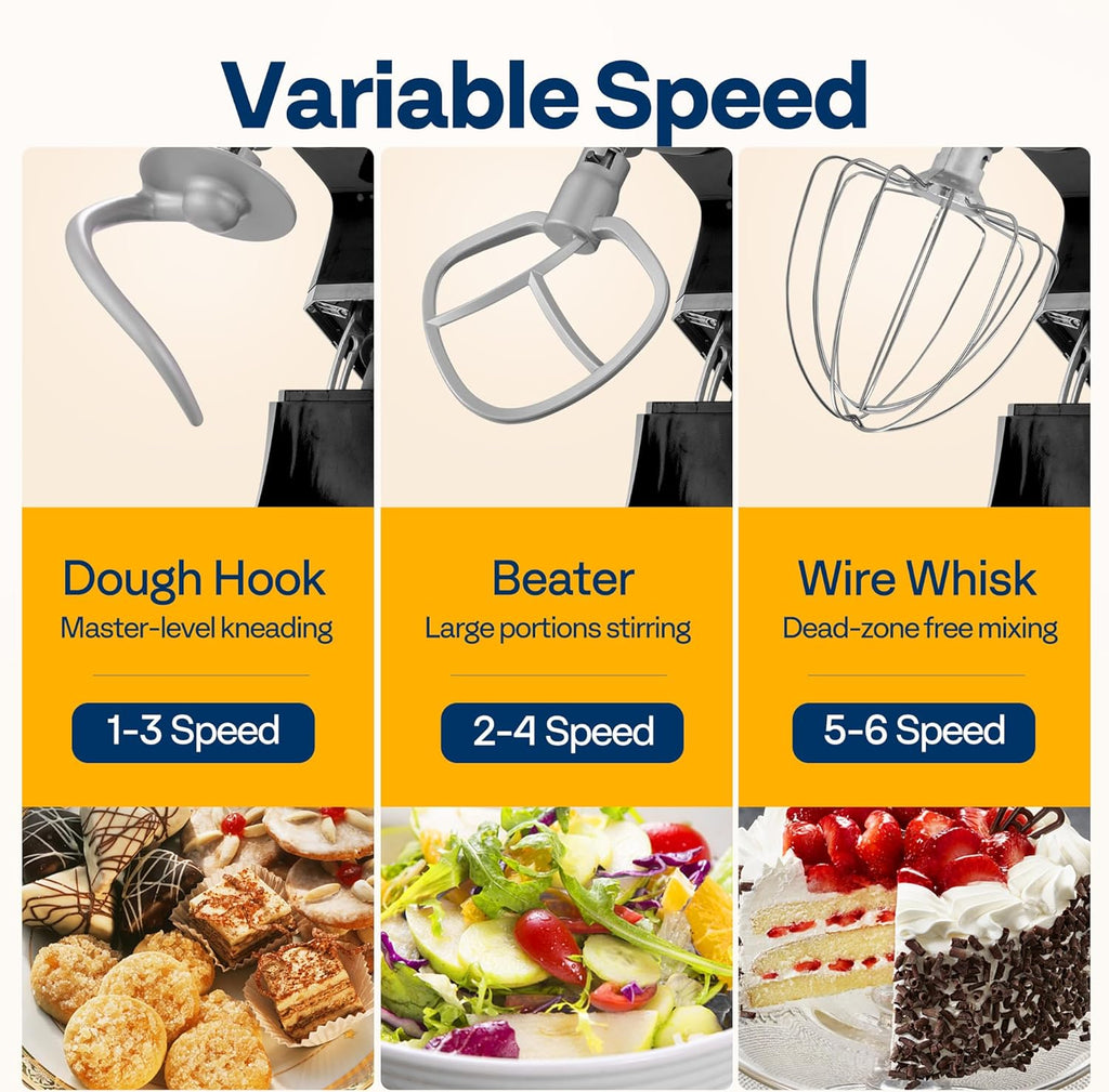 VIVOHOME 9 in 1 Multifunctional Stand Mixer with Fermentation, 6 Speed 7.5 Quart Kitchen Electric Food Mixer with Timer, Meat Grinder, Juice Blender, Vegetable Slicer, Pasta and Cookie Maker, Black