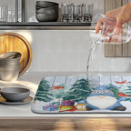 Winter Gnome Dish Drying Mat Christmas Tree Snowman Large Kitchen Mats Dish Drying Pad Bird Absorbent Dish Dryer Mat for Kitchen Countertops Microfiber Drainer Pad Dish Drying Mats (18x24 in)