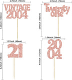 Gyufise 24Pcs 21st Birthday Cupcake Toppers Glitter Twenty-one Vintage 2004 21 Years Birthday Cupcake Picks Cheers to 21 Cake Decorations for Happy 21st Anniversary Party Supplies Rose Gold