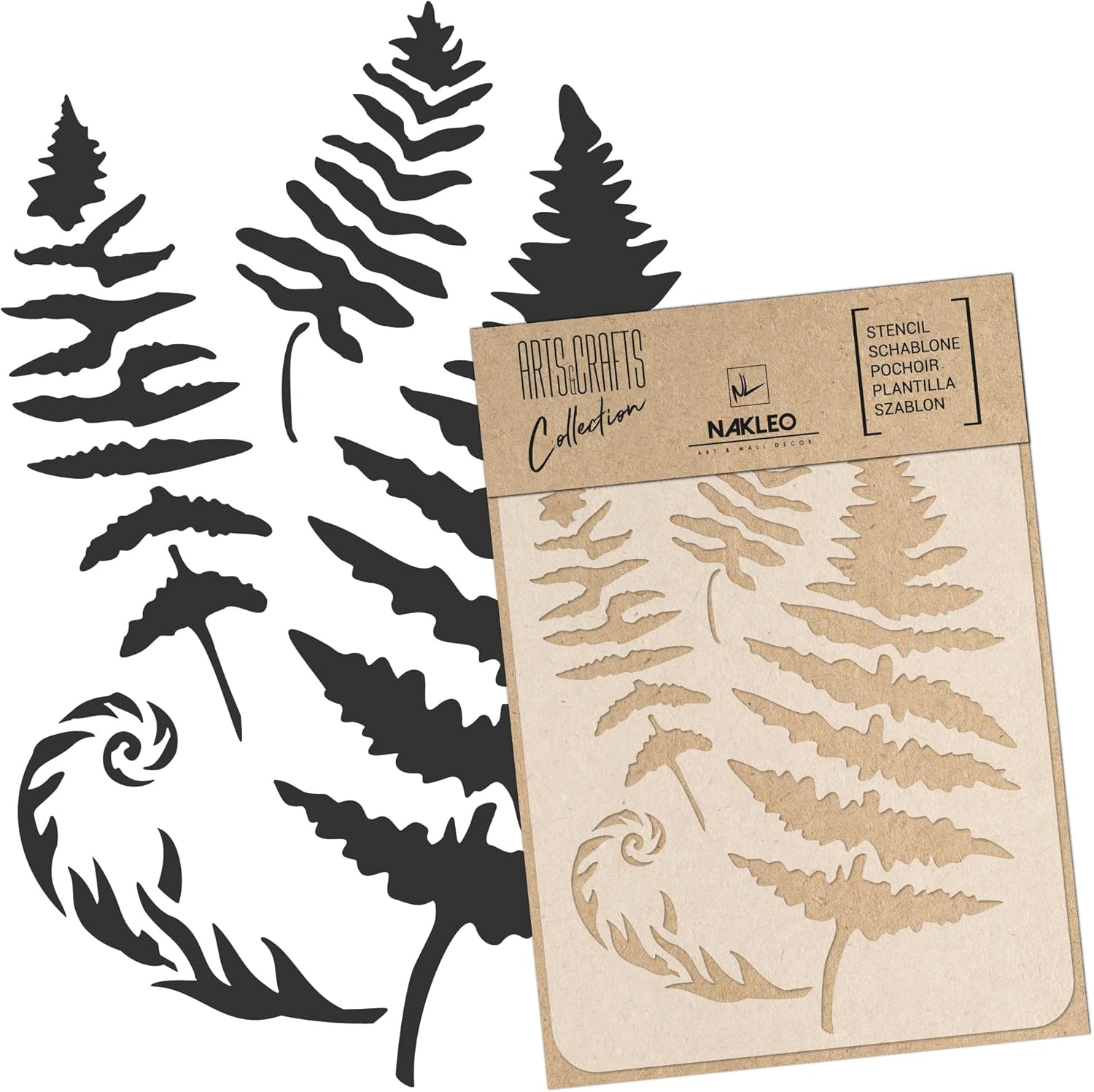 NAKLEO Painting Stencil for Crafts A5 5.9” x 8.3”, Fern Leaf Frond Pattern, Reusable Plastic DIY & Scrapbooking Drawing Template, Decoupage Art Home Decor, Wall Wood Fabric Furniture