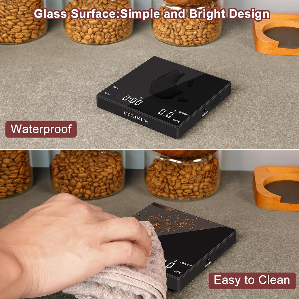 Coffee Espresso Scale with Timer, Kitchen Food Digital Matcha Scale, Rechargeable, Glass Mirror Design, for Barista, 0.3-2000g/0.1g