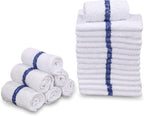 GOLD TEXTILES 120 PC New Cotton Blend White Restaurant Bar Mops Kitchen Towels 28oz (10 Dozen) (120, Blue Stripe)