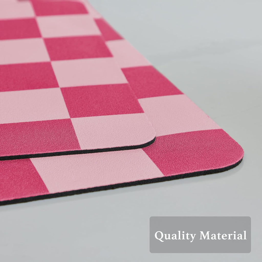 Checkered Dish Drying Mat for Kitchen Counter, Coffee Bar Station Accessories, Retro Cute Aesthetic Modern Absorbent Drainer Mat Kitchen Drying Mat Easy Clean, Hot Pink 12" x 19"