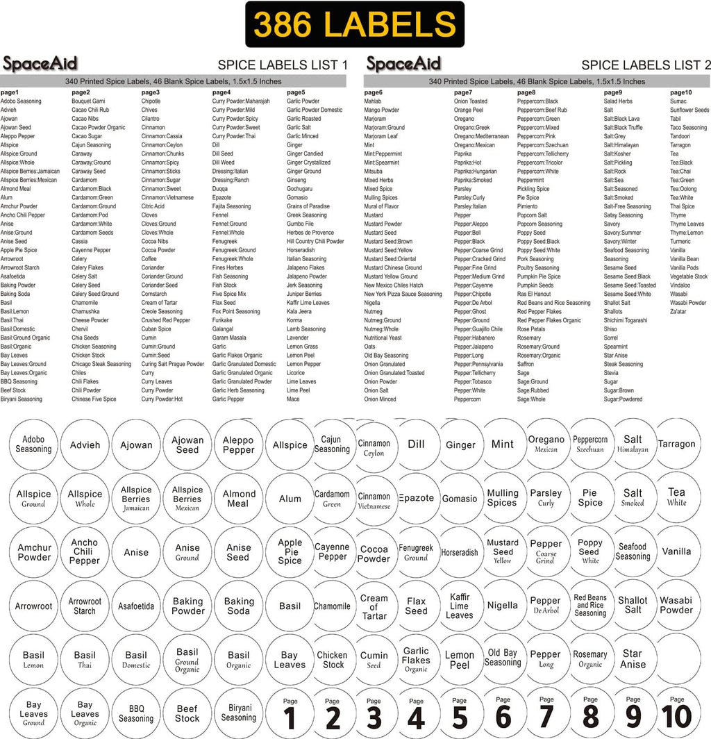 SpaceAid Spice Rack Organizer with 28 Spice Jars, 386 Spice Labels, Chalk Marker and Funnel Set for Cabinet, Countertop, Pantry, Cupboard or Door & Wall Mount - 28 Jars, 13.4" W × 10.8" H, White