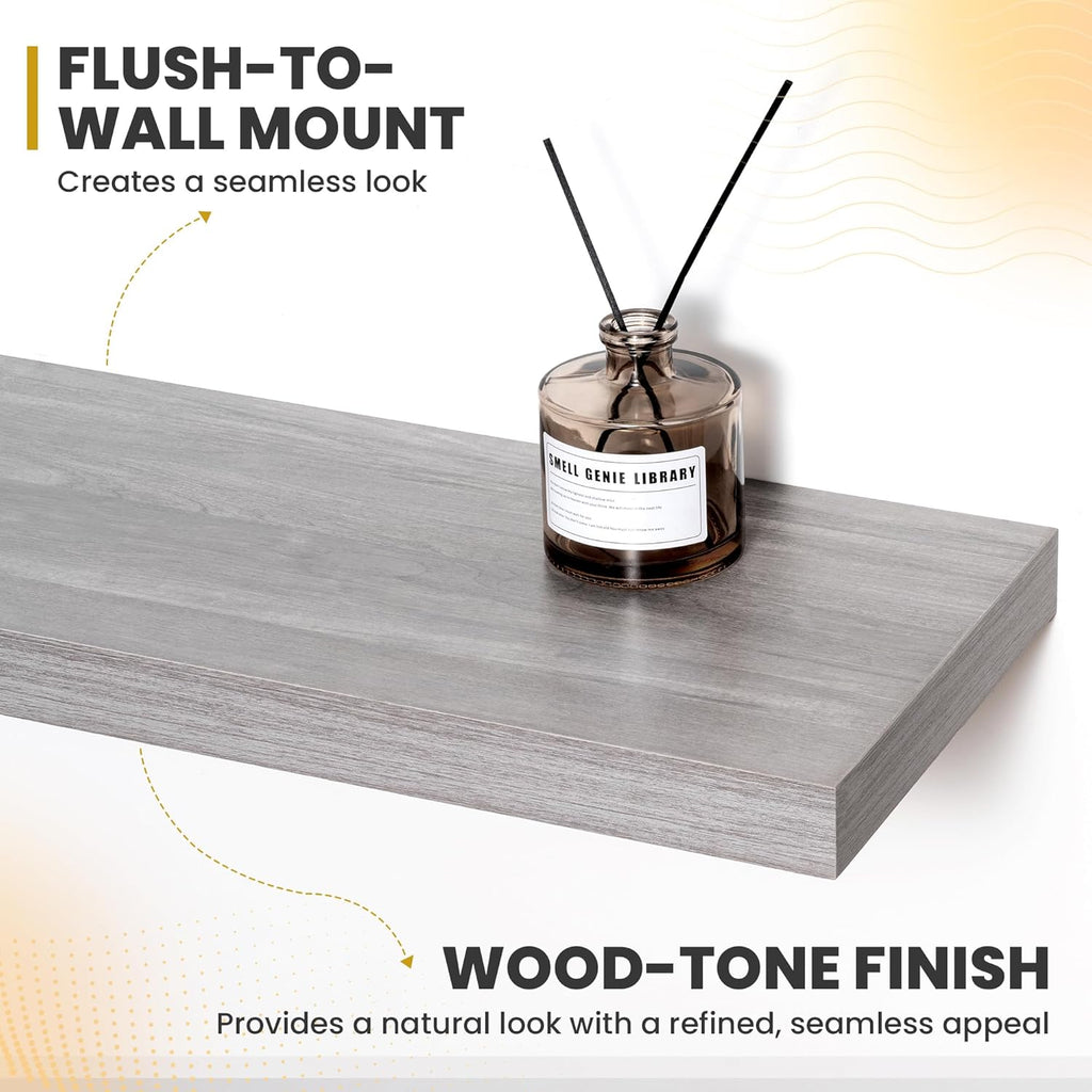 55 Inch Floating Shelves, 9.3" Deep Floating Shelf Wall Mounted, 56" Wall Shelves, Rustic Deep Bookshelf, Large Display Shelves & Storage Shelves for Bedroom, Living Room, Gray, Set of 1