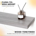 30 Inch Floating Shelves, 9.3" Deep Floating Shelf Wall Mounted, 30" Wall Shelves, Rustic Deep Bookshelf, Large Display Shelves & Storage Shelves for Bedroom, Living Room, Gray, Set of 2