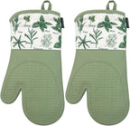 Delaney Silicone Oven Mitts Set - Extra Long, Heat Resistant Kitchen Gloves, Non-Slip Holders for BBQ, Baking, Cooking Essentials, Sage & Herbs, Kitchen Decor, Oven Gloves, New Home Gifts