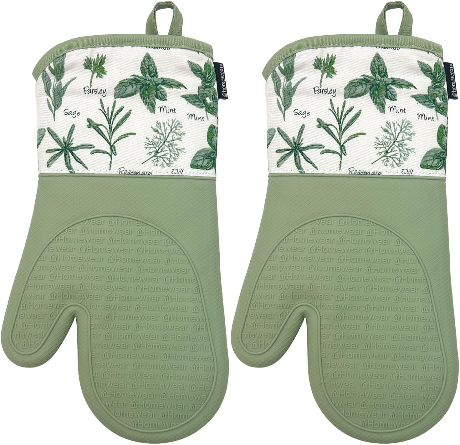 Delaney Silicone Oven Mitts Set - Extra Long, Heat Resistant Kitchen Gloves, Non-Slip Holders for BBQ, Baking, Cooking Essentials, Sage & Herbs, Kitchen Decor, Oven Gloves, New Home Gifts