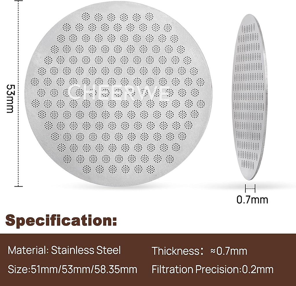 Puck Screen for 53mm Portafilter, Reusable Mesh Coffee Filter for Espresso Portafilter Filter Basket 1.7mm Thickness, 304 Stainless Steel