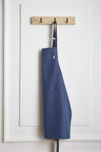 Solino Home Linen Kitchen Apron for Men & Women - 100% Pure Linen Blue/Navy Bib Apron with Front Pockets - Handcrafted from European Flax