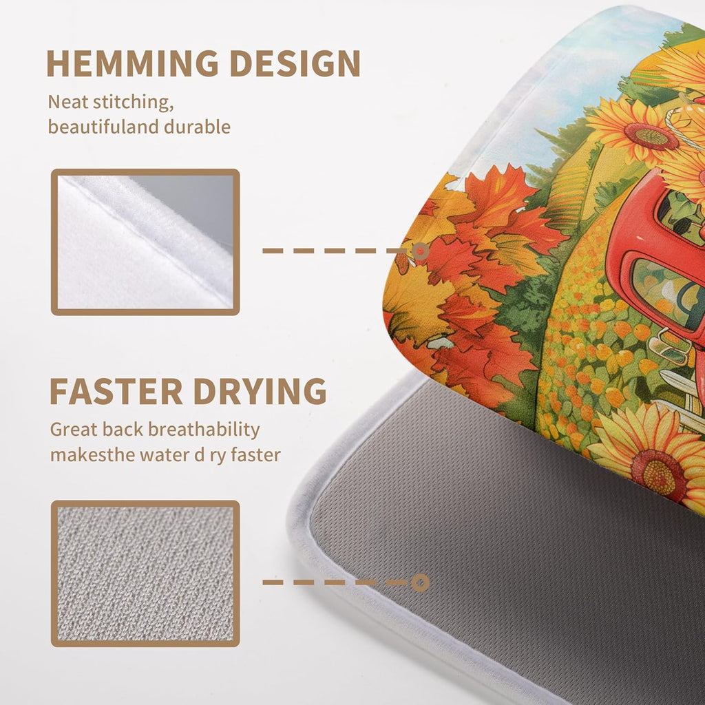 Sunflower Dish Drying Mat Pumpkin Fall Dish Drying Pad Thanksgiving Kitchen Drying Mat Truck Dish Drying Matt Autumn Harvest Dish Drainer Mat 18x24 In Coffee Maker Mats