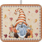 Fall Dish Drying Mat for Kitchen Counter Pumpkin Gnome Drying Pad Absorbent Drying Mats for Countertops Sinks Draining Racks Autumn Maple Leaves Drainer Holiday Harvest Thanksgiving Decorations 18x24