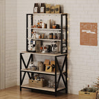 Yaheetech 6-Tier Kitchen Bakers Rack, 31.5 Inch Coffee Bar Table, Farmhouse Microwave Oven Stand Cabinet for Small Spaces, Corner Organizer Storage Shelf for Spices and Pots, Grey