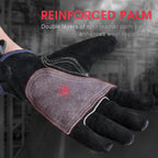 YESWELDER Leather Work Gloves for Men or Women，Suitable for welding | gardening |construction etc. Cowhide leather with cotton lining, wrist closure, grippy and durable.Reinforced palm,Black-gray M
