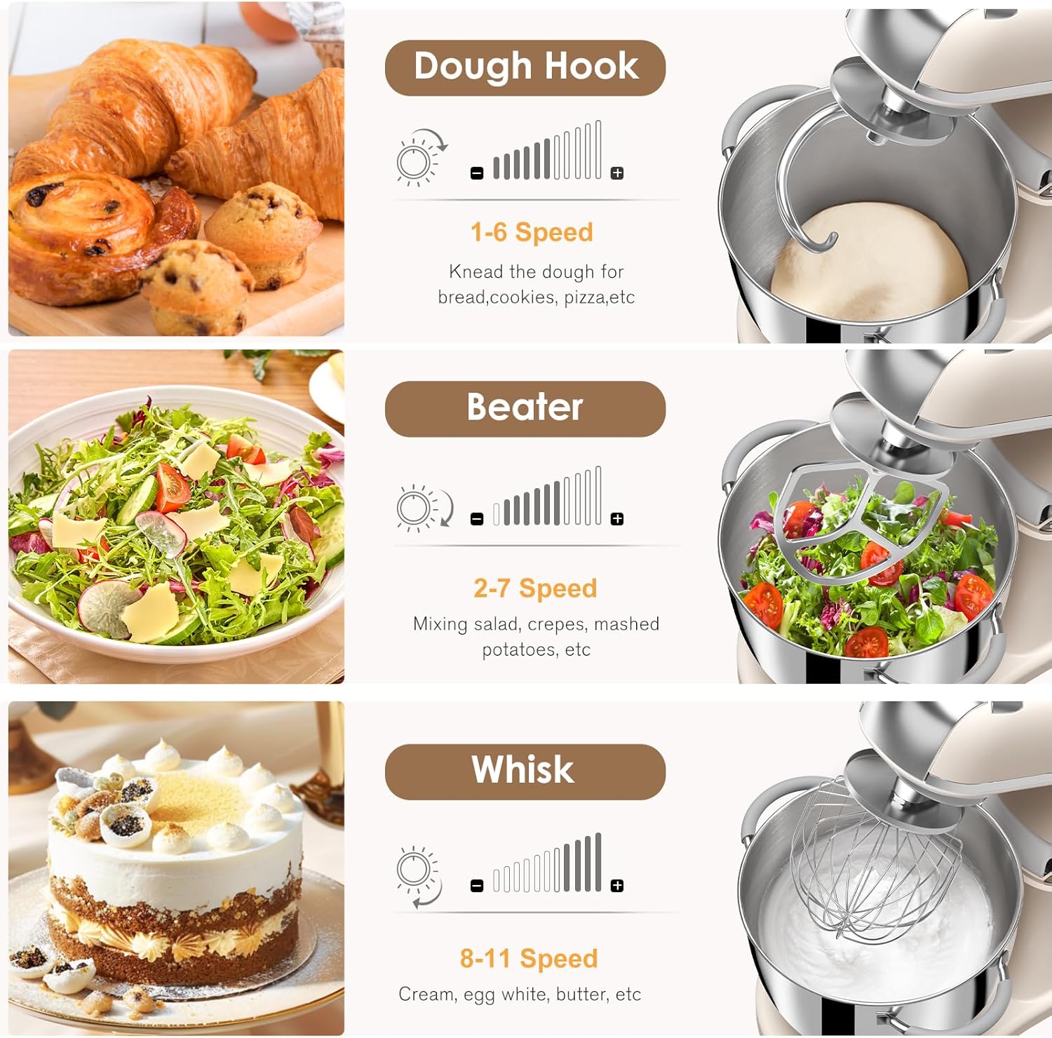 ZACME 7.4QT Household Stand Mixer 800W with CSA Certified and Aluminum Die Casting, Kitchen Electric Mixer Metal Food Mixer with Stainless Steel 7L Bowl, Dough Hook, Whisk and Beater