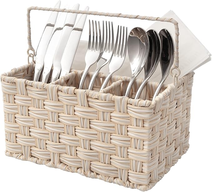 GRANNY SAYS Wicker Utensil Organizer, Silverware Caddy, Countertop Spoon and Fork Holder