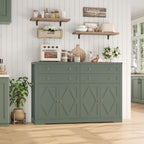 HOSTACK 55" Coffee Bar with 4 Large Drawers, 40" Tall Buffet Cabinet with Storage, Kitchen Storage Cabinet, Modern Farmhouse Sideboard Buffet, Adjustable Shelves for Living Room, Green