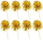 Ephlyn 30Pcs Foil Firework Cupcake Toppers Sparkles Fireworks Sticks Birthday Decorations Sparkle Tinsel Cocktail Fruit Toothpick for Birthday Wedding Graduation Party Cake Decorations Gold