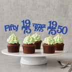 Gyufise 24Pcs Vintage 1975 Cupcake Toppers Cheers to 50 Fabulous Fifty Cupcake Picks 50th Birthday Wedding Anniversary Party Cake Decorations Supplies Deep Blue