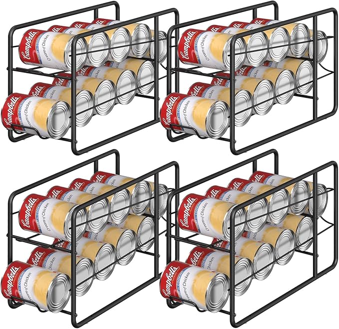 MOOACE Can Organizer for for Pantry, Stackable Soda Can Dispenser Canned Food Storage, Kitchen Cabinet Fridge Beverage Cans Holder, 4 Pack, Black