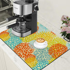 Orange and Blue Chrysanthemum Flower Coffee Mat Absorbent Dish Drying Mat Hide Stain Rubber Backed Coffee Bar Accessories Fit Under Espresso Machine Cafe Table 15.7 x 23.6 Inch