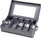 Silverware Storage Box, Flatware Storage, Utensil Storage with Removable Lid and Adjustable Dividers for Organizer Utensils, Cutlery, Flatware, Knives, Large Capacity Gray
