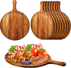Nuenen 10 Pcs Round Wood Cutting Board with Handle Acacia Wooden Serving Kitchen Chopping Boards for Pizza, Bread, Cheese, Charcuterie, Fruit, Vegetables(Acacia)