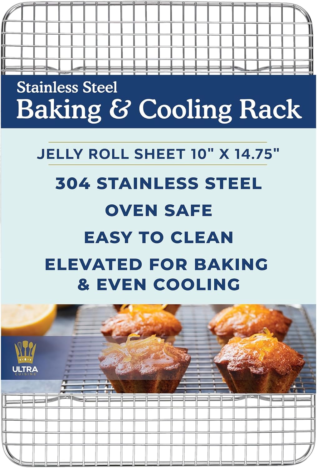 Ultra Cuisine Heavy Duty 100% Stainless Steel Cooling Rack for Cooking and Baking - Baking Rack & Wire Cooling Rack - Fits Half Sheet and Jelly Roll Sheet Pans - 11.5''x16.5'' & 10''x14.75''