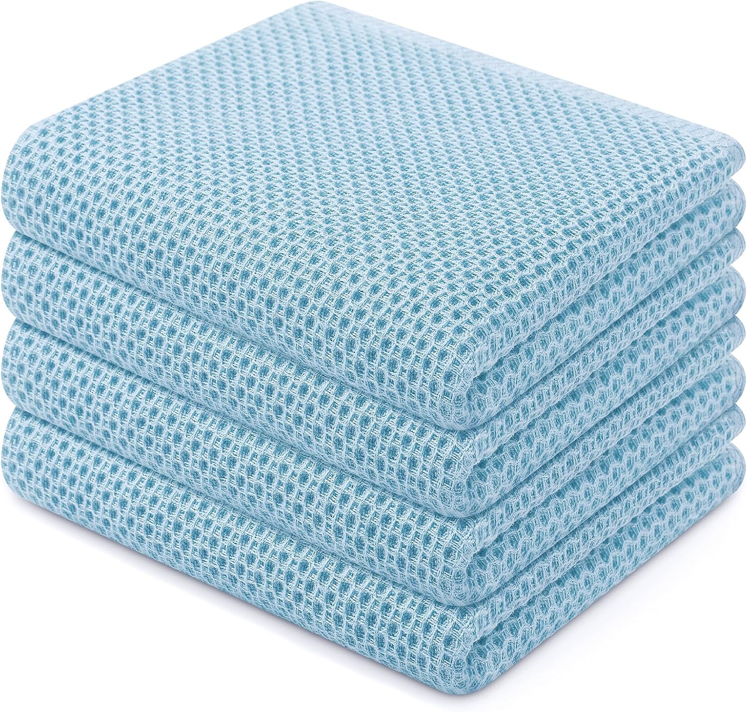 Homaxy 100% Cotton Waffle Weave Kitchen Dish Towels, Ultra Soft Absorbent Quick Drying Cleaning Towel, 13 x 28 Inches, 4-Pack, Sky Blue